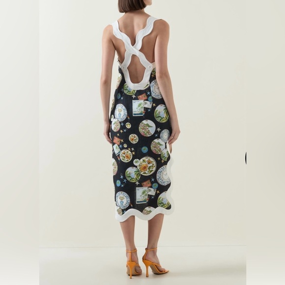 🍀RARE🍀 Farm Rio NWT Anthropologie Linen Sleeveless Scallop-Trim Slim Midi DressM - Picture 9 of 16